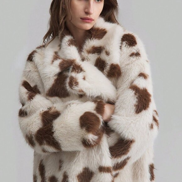 Khaki Casual Womens Leopard Print Oversized Fluffy faux fur Lined Coat - Picture 6 of 8